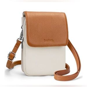 Befen Genuine Leather Crossbody Phone Bag Carmel Brown/Cream Color